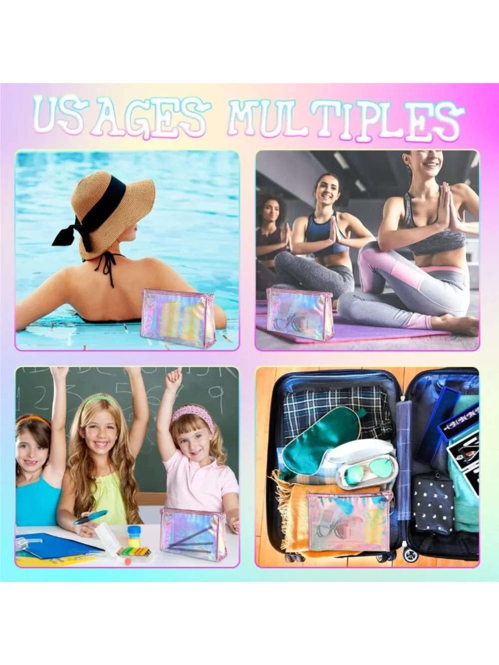 10 Pcs Holographic Clear Makeup Bags | Waterproof PVC Toiletry Pouches, Travel